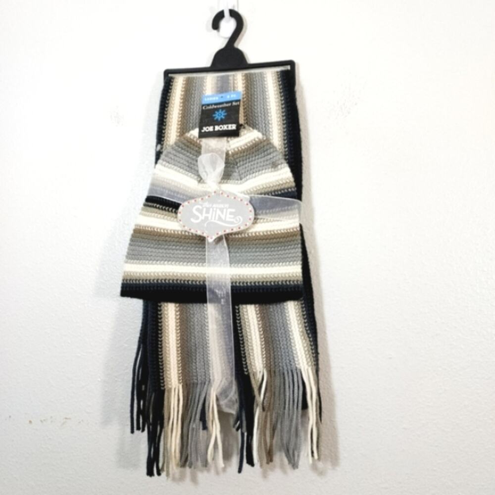 New striped knit beanie & matching scarf gift set Joe Boxer